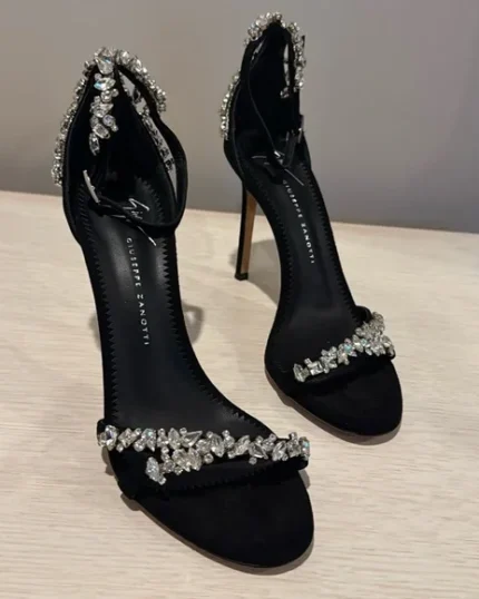 YSL Heels Black Crystal Stiletto Sandal